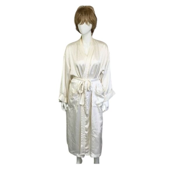 Vintage Victoria's Secret Gold Label Cream Ditsy Floral Satin Belted Robe M/L